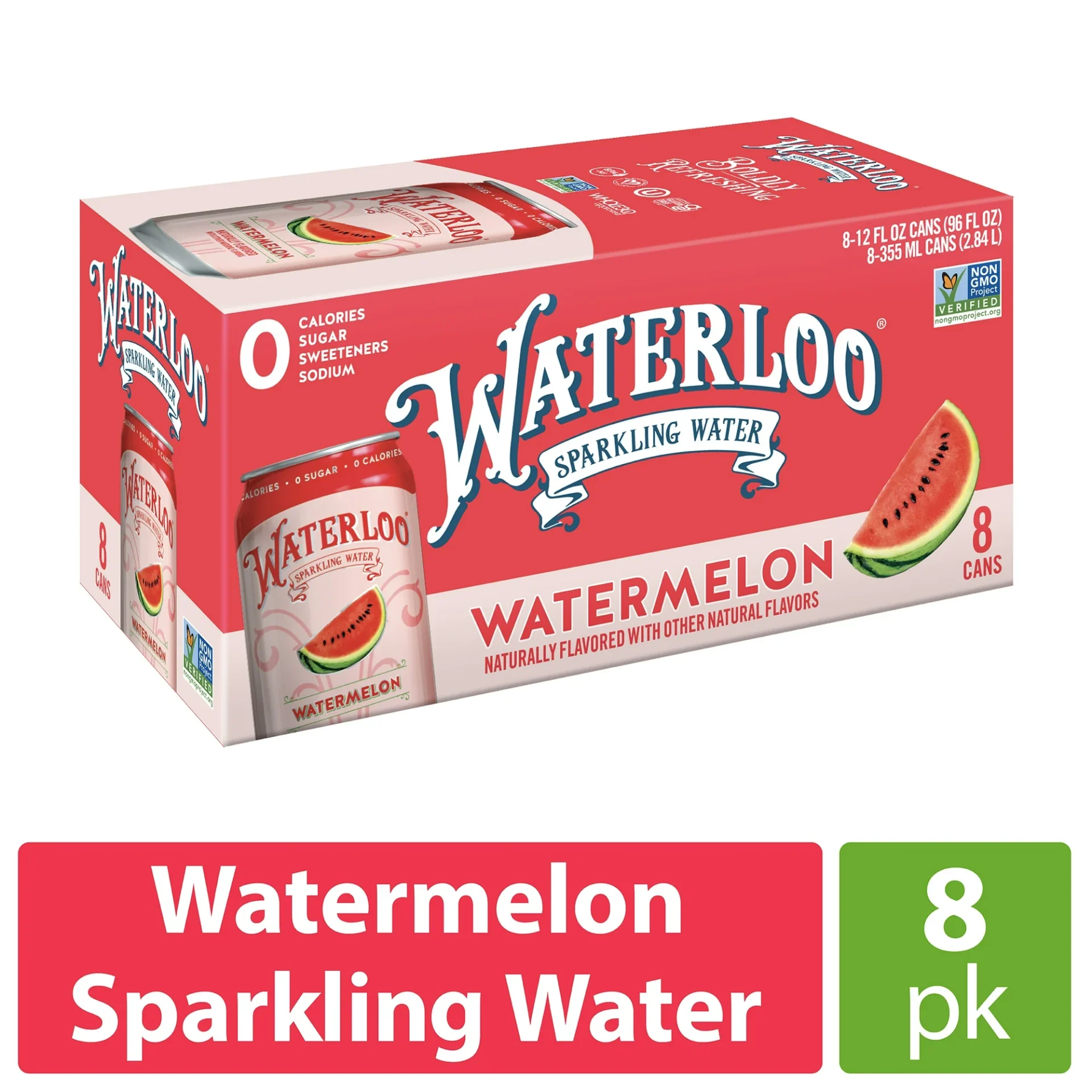 Waterloo Watermelon Sparkling Water, 8 Pack.