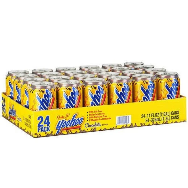 24 pack of Yoohoo chocolate drink cans.