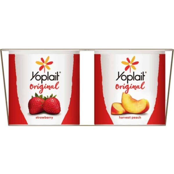 Yoplait Original Strawberry and Peach Yogurt Cups.