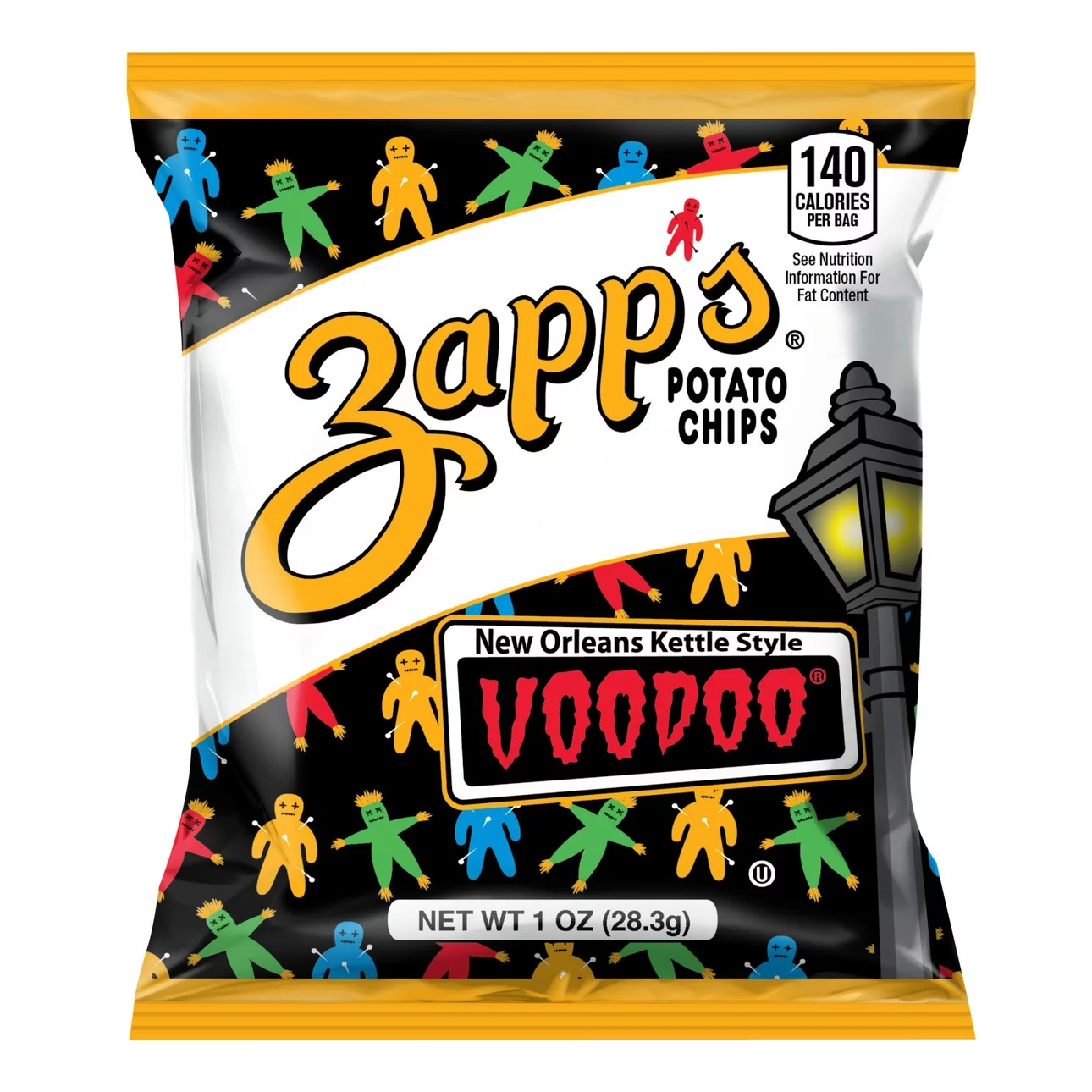 Zapp's Voodoo potato chips, 1 oz bag.