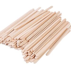 A pile of Berkley Square Stirrer 5.5" Coffee Wood arranged neatly on a white background.