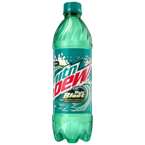 Mountain Dew Baja Blast bottle.