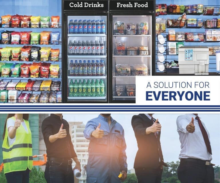 Vending machines with snacks, drinks, and food.